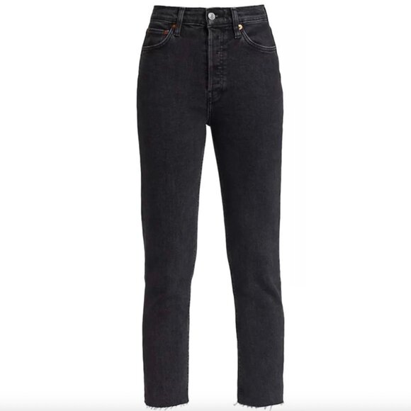 Re/Done Denim - RE/DONE 90s Straight Leg Jeans Washed Black Denim Raw Hem Women's Size 30 $265